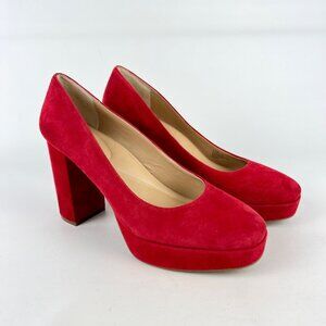 Copper Key Womens Flirty Suede Platform Pumps Red Chunky Block Heel size 9.5